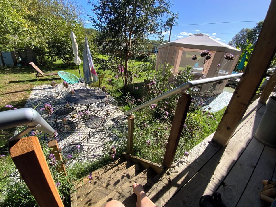 1 of your 2 terraces here in our large fenced garden shared with pet dog and cat