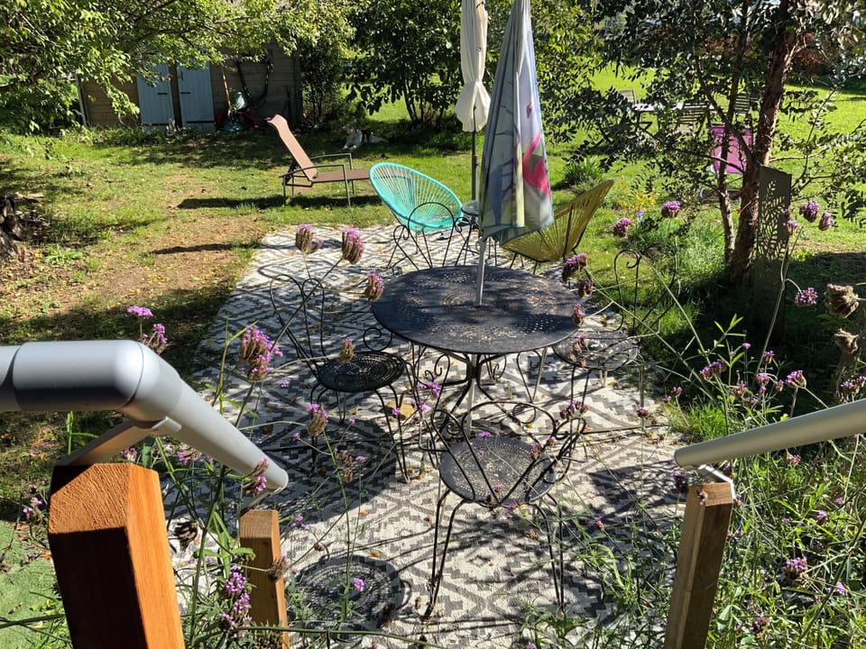 1 of your 2 terraces, this is in our large fenced garden shared with our dog