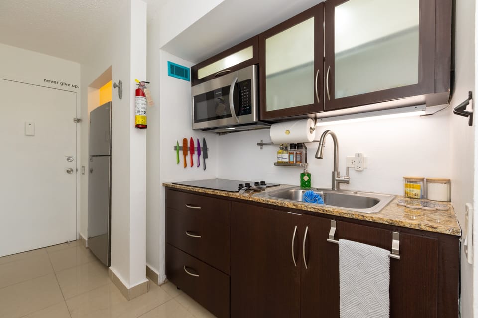 Organized and fully stocked kitchen.