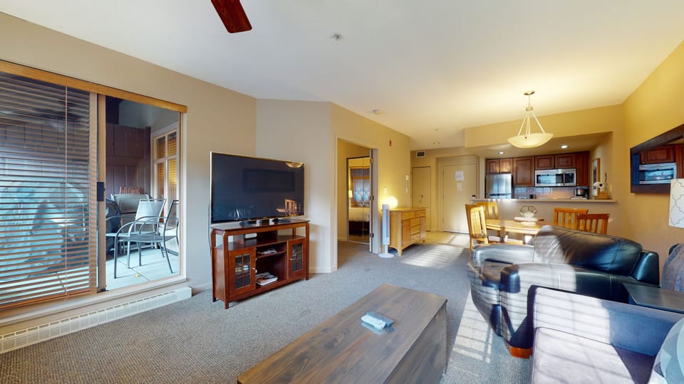 Living area with large flat screen TV