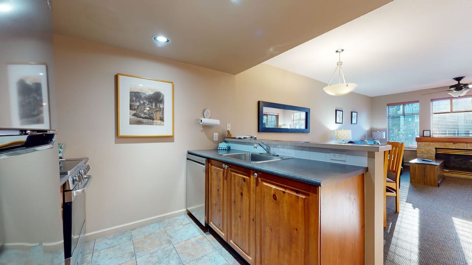 Kitchen looking into living area