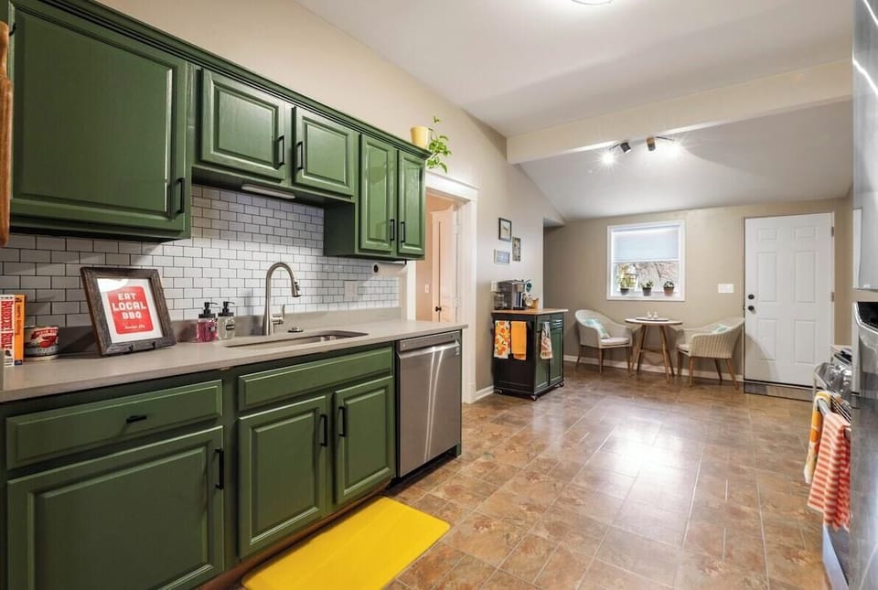 Bright and functional kitchen designed for longer stays, conveniently located near KU Medical Center and local eateries.