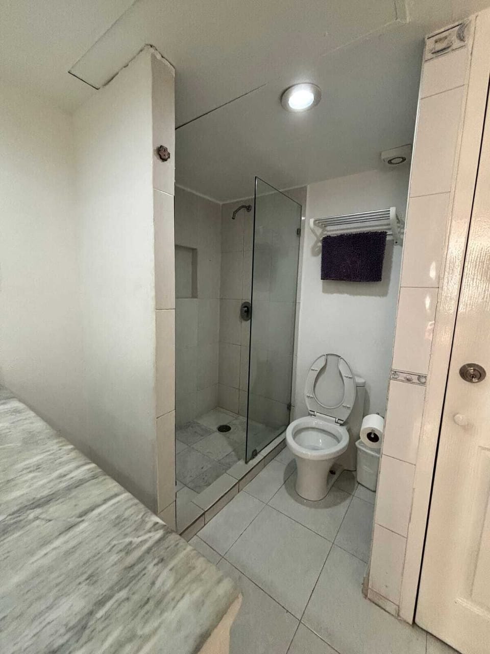 Family Studio | Bathroom | Shower, rainfall showerhead, towels, soap