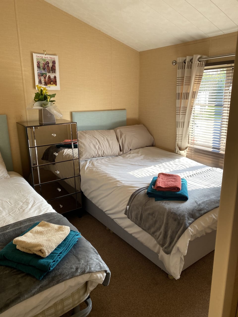 Bedroom 2 , single bed . Double bed , walk in wardrobes , tv 