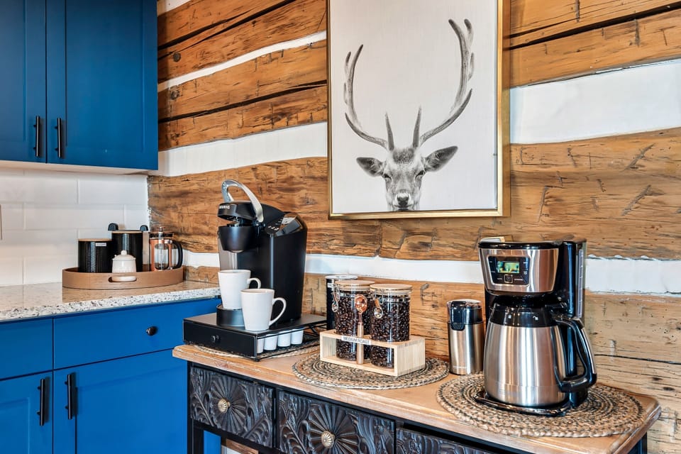 Coffee bar with Keurig, whole beans, grinder, drip coffee pot and more!