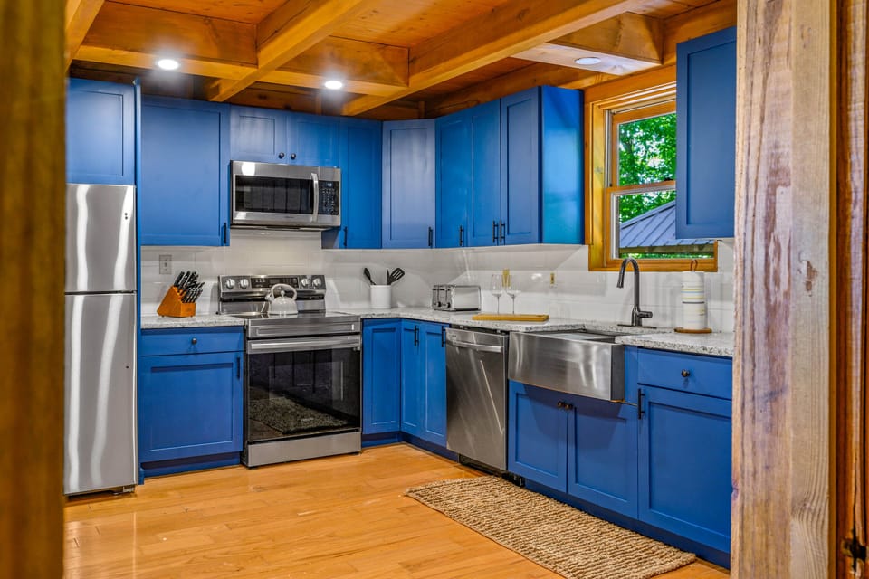 Brand new kitchen with all the essentials for cooking and enjoying a meal
