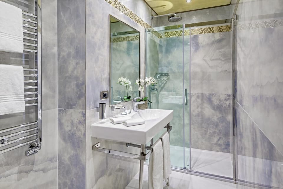 Rainfall showerhead, hair dryer, bidet, towels