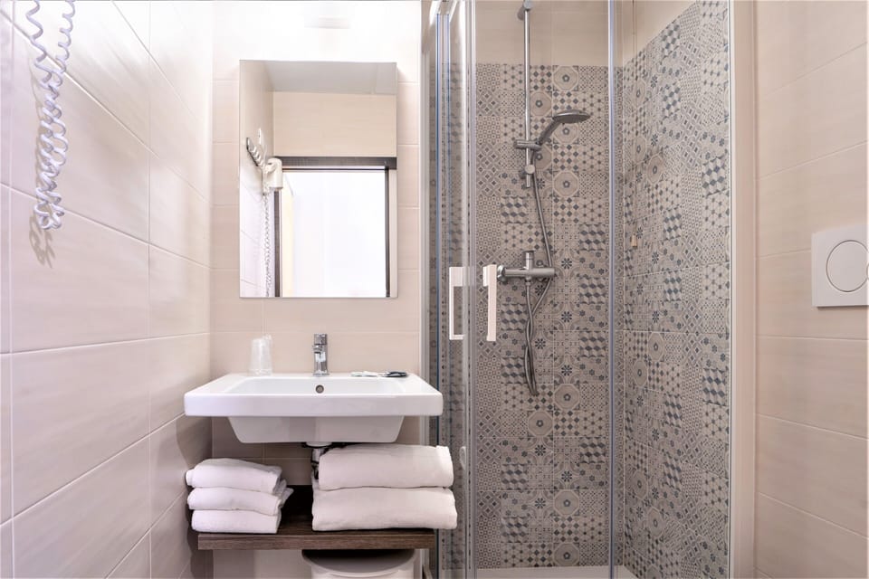 Shower, hair dryer, bidet, towels