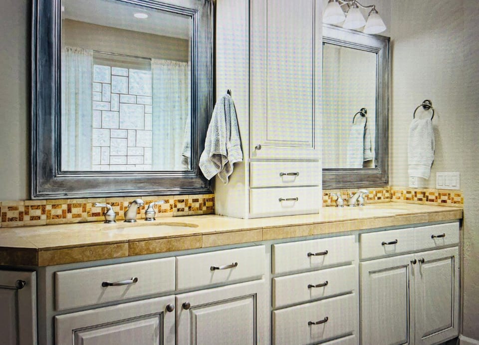 Master bathroom double sinks