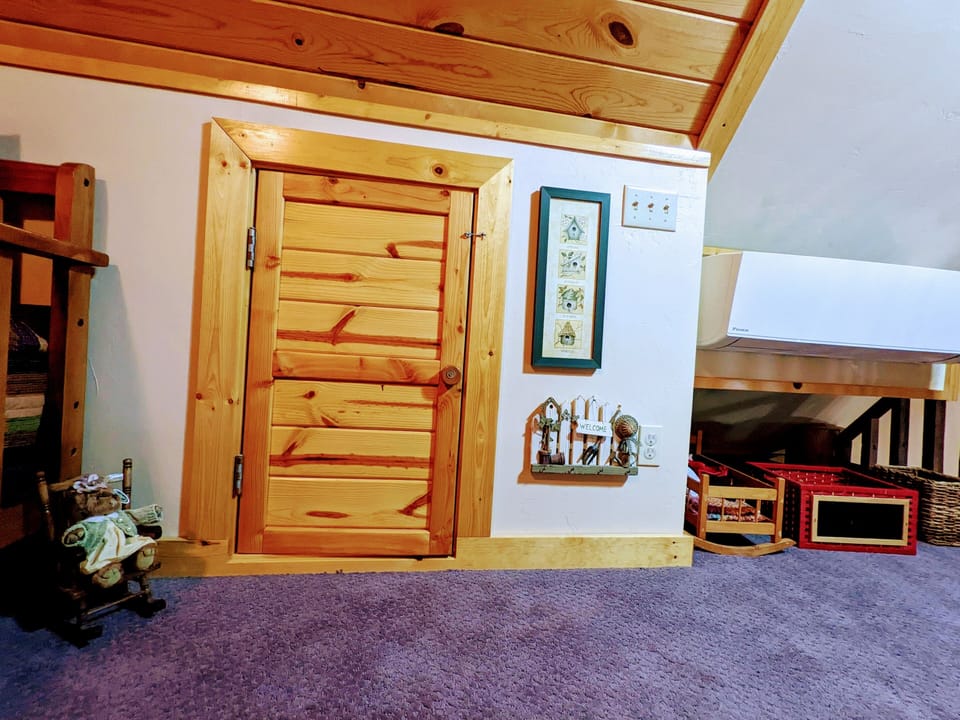 The kiddos will love this secret door, with preschool toys in the walk in. 