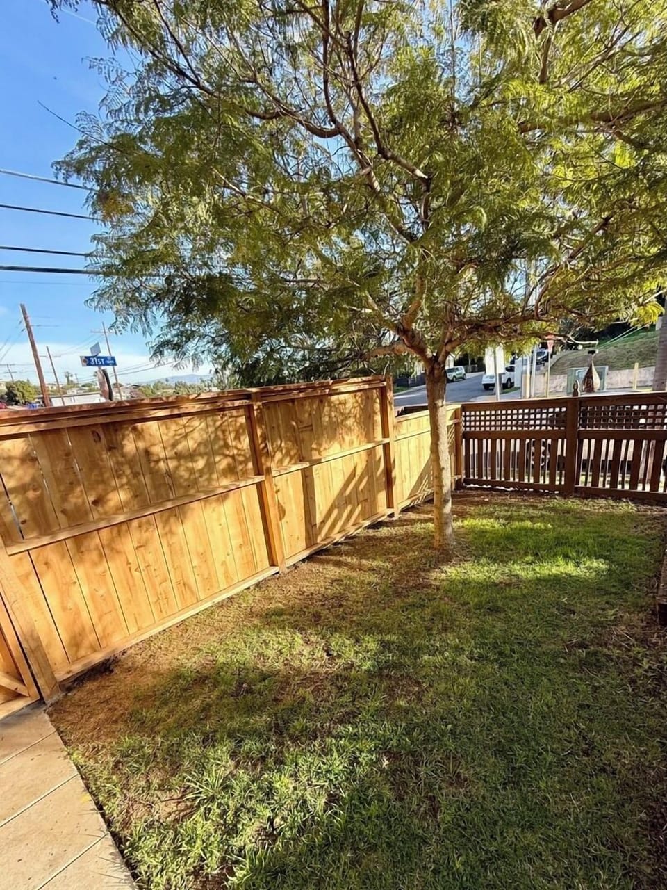 Front yard with privacy fence.