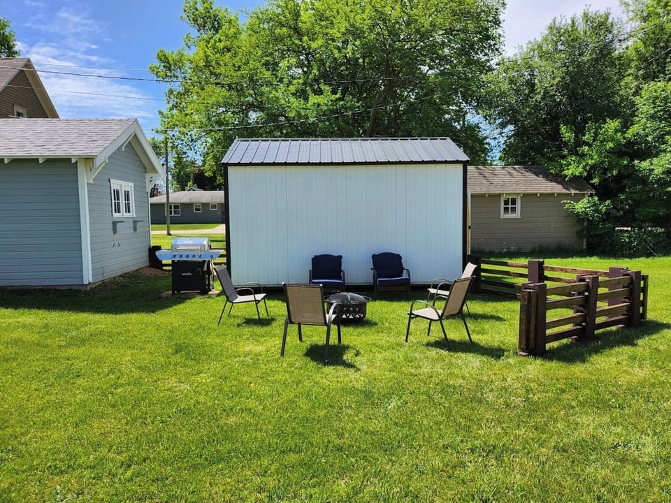 Outdoor grill area and fire pit.  