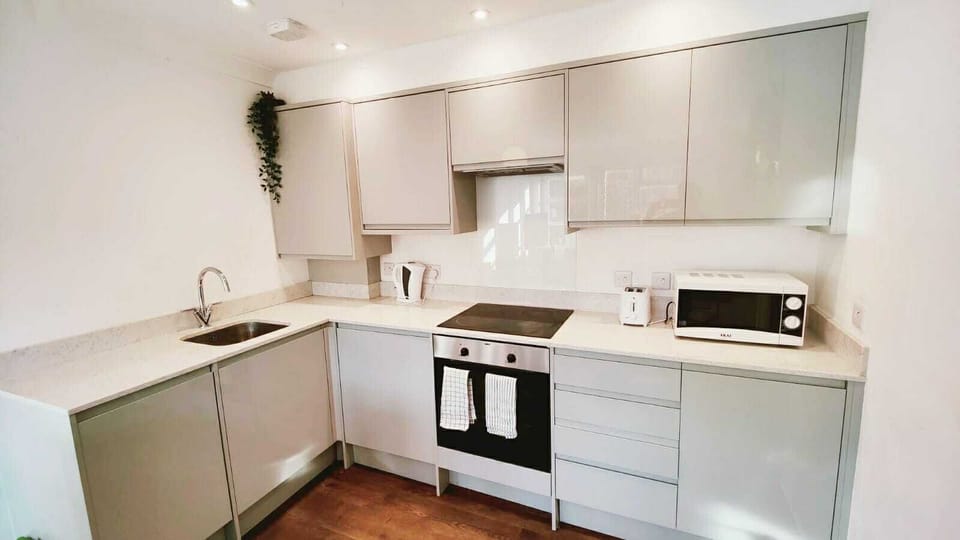 City Apartment | Private kitchen | Full-size fridge, microwave, oven, stovetop