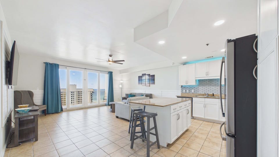Walk into your kitchen and living areas that flow seamlessly together