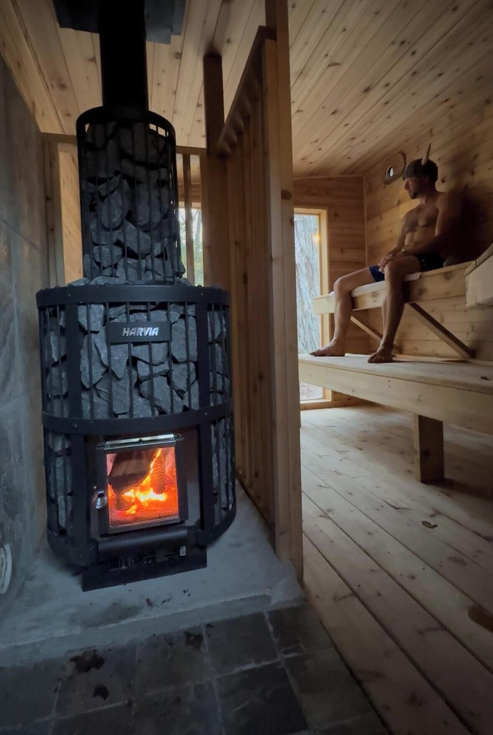 Wood burning sauna. Available as an add-on.