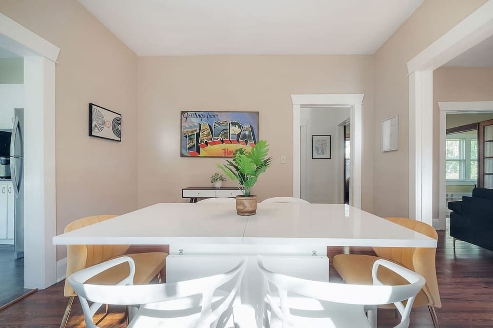 Savor every bite and every page in this inviting dining area with a reading nook