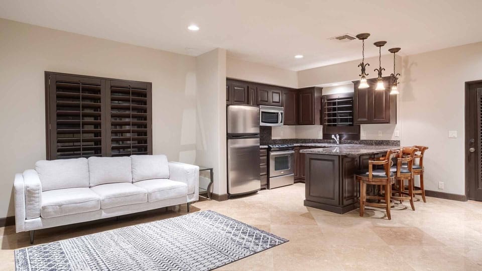Guest House - Full kitchen w/ counter seating, living room, TV, & in unit W/D