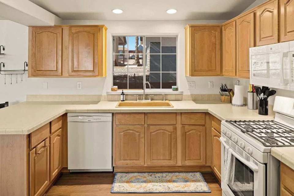 Bright and open kitchen with lots of counter room.