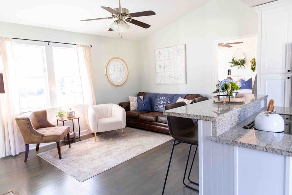 An open plan in the family room means you can cook a meal and watch a movie with the family. 