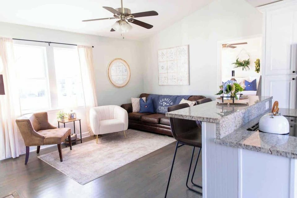 An open plan in the family room means you can cook a meal and watch a movie with the family. 