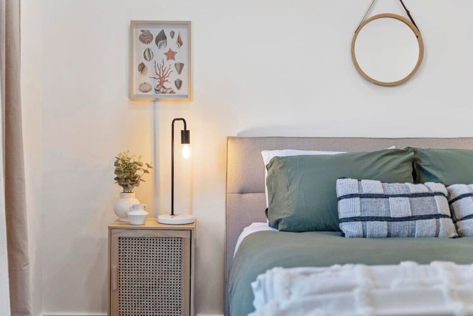 Stylish bedroom with cozy, thoughtful touches.