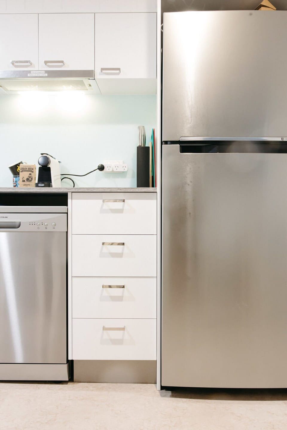 Pleasant kitchen with large fridge