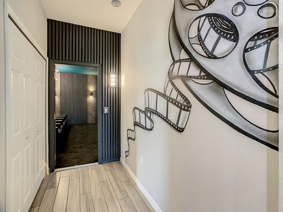 Entering the theater! On the left is a closet with washer and dryer