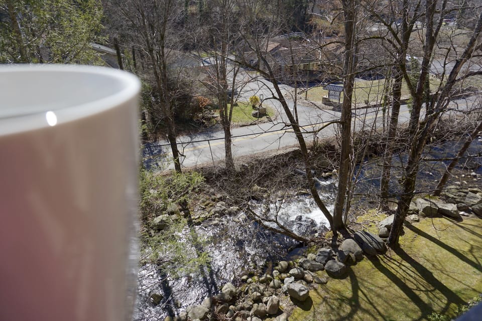 Enjoy a cup of tea or coffee overlooking the rushing creek.