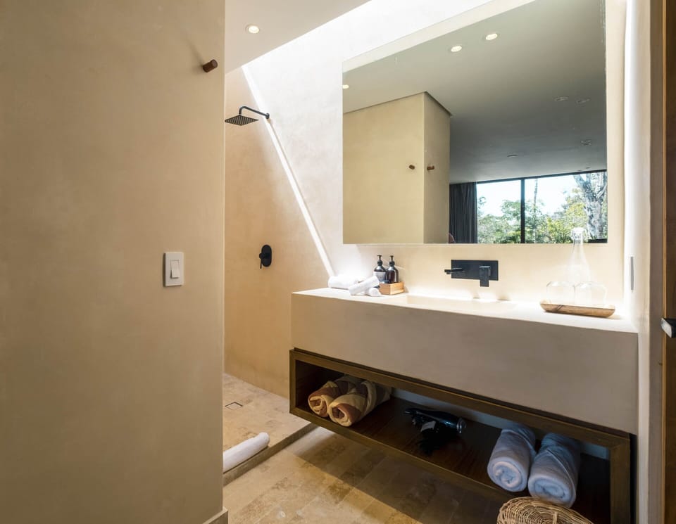 Deluxe Two beds | Bathroom | Shower, rainfall showerhead, free toiletries, hair dryer