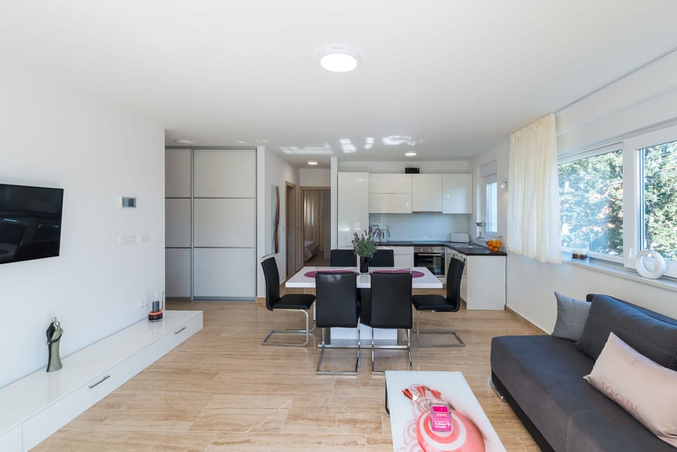 Comfort Apartment A1 | Living area | 100-cm flat-screen TV with satellite channels, TV