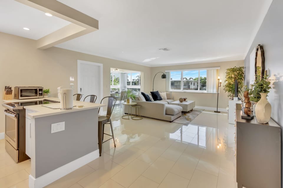 Expansive living room permits family gatherings