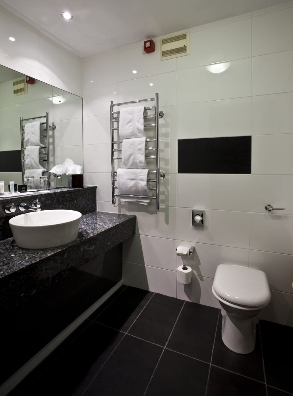 Combined shower/tub, free toiletries, hair dryer, towels