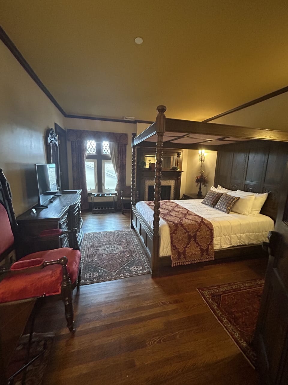 Individually decorated, desk, blackout drapes, iron/ironing board