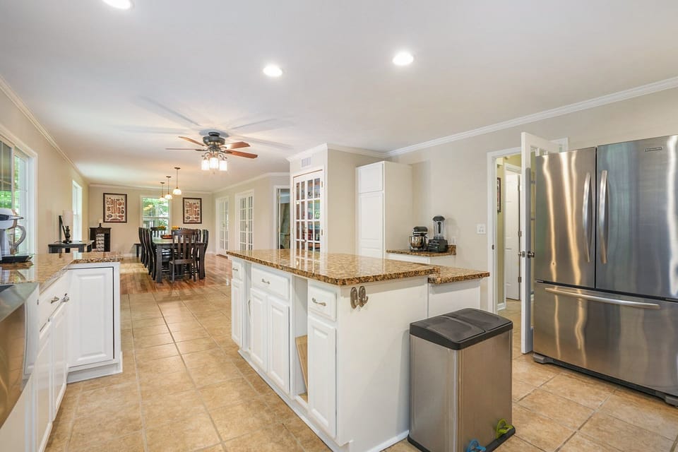 The dining room is just steps away from the kitchen.