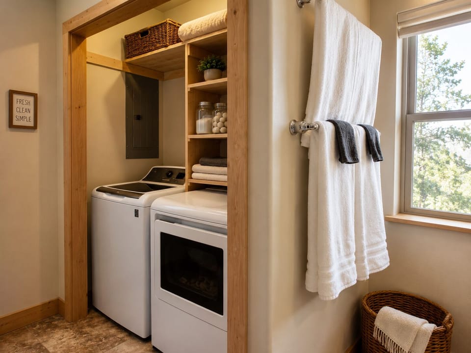 In-unit laundry makes it easy to pack light and stay comfortable through a longer visit.