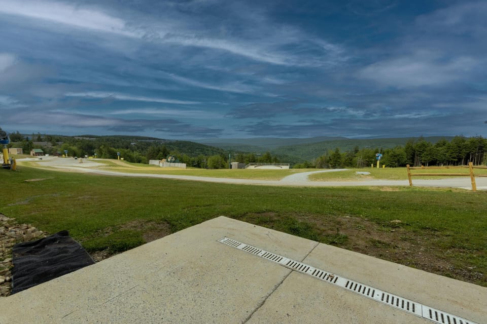 View of the slopes and trails after you exit the locker room.