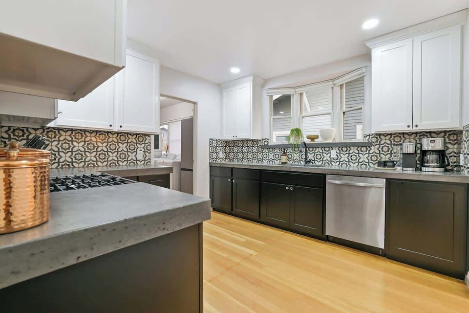 Spacious kitchen with ample counter space. 