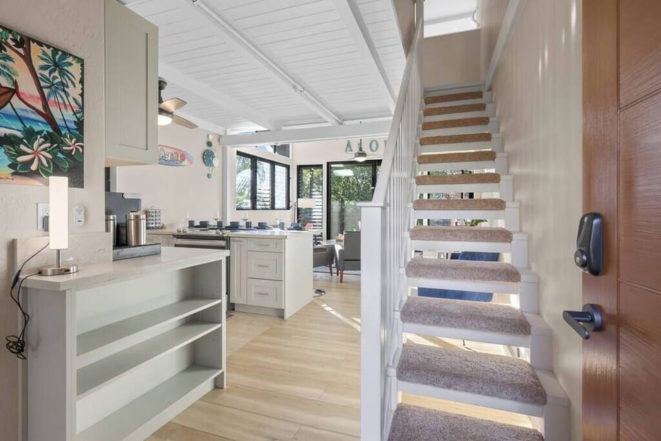 These stairs lead to the second loft style bedroom!