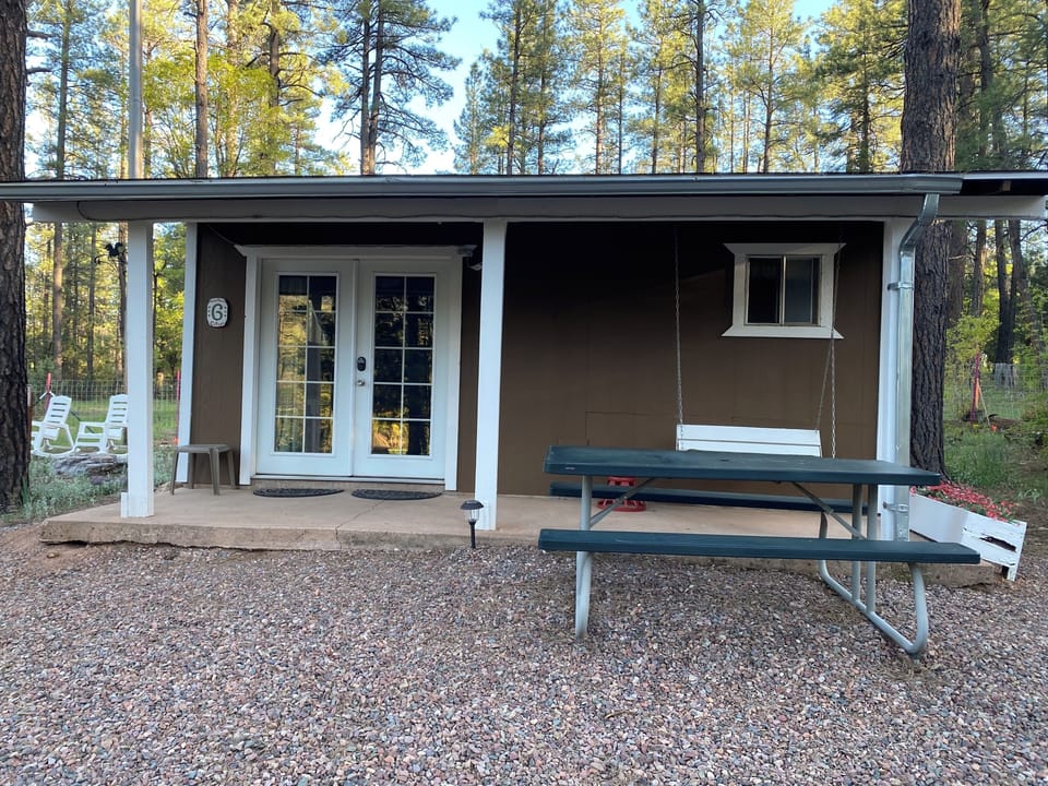 Indoor and outdoor private eating tables and private porch swing