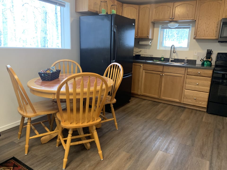 Dining table and kitchen