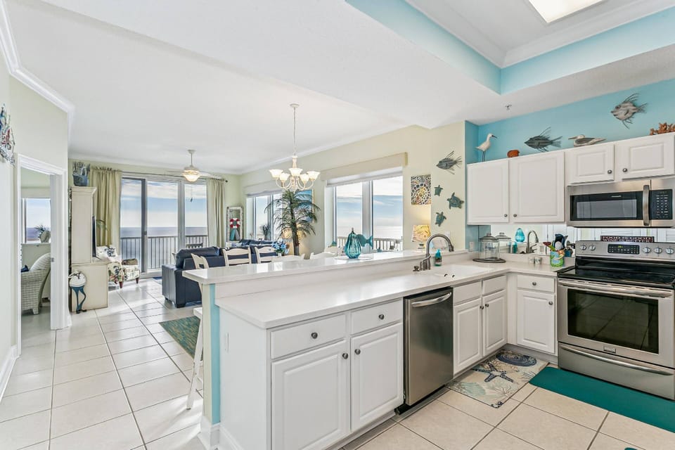 Open dining and kitchen area with tons of light