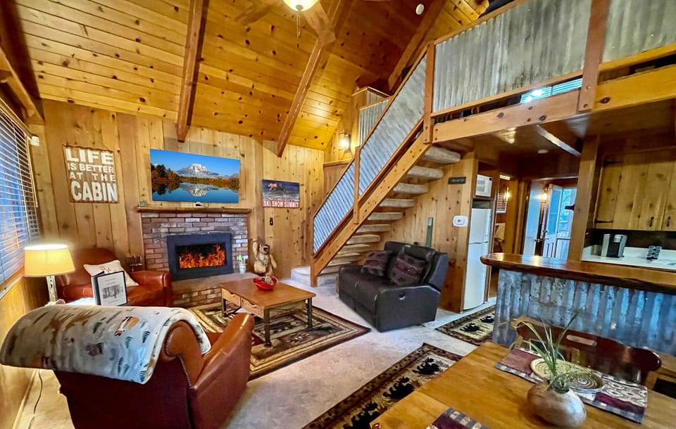 Wood burning fireplace in the living room will keep you warm when it's chilly out