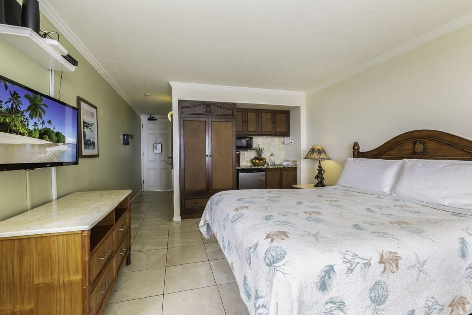 Studio with kitchenette includes a mini-fridge, microwave and coffeemaker for convenience before heading out.