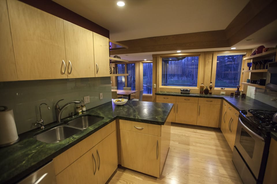 Kitchen looking toward the pond.