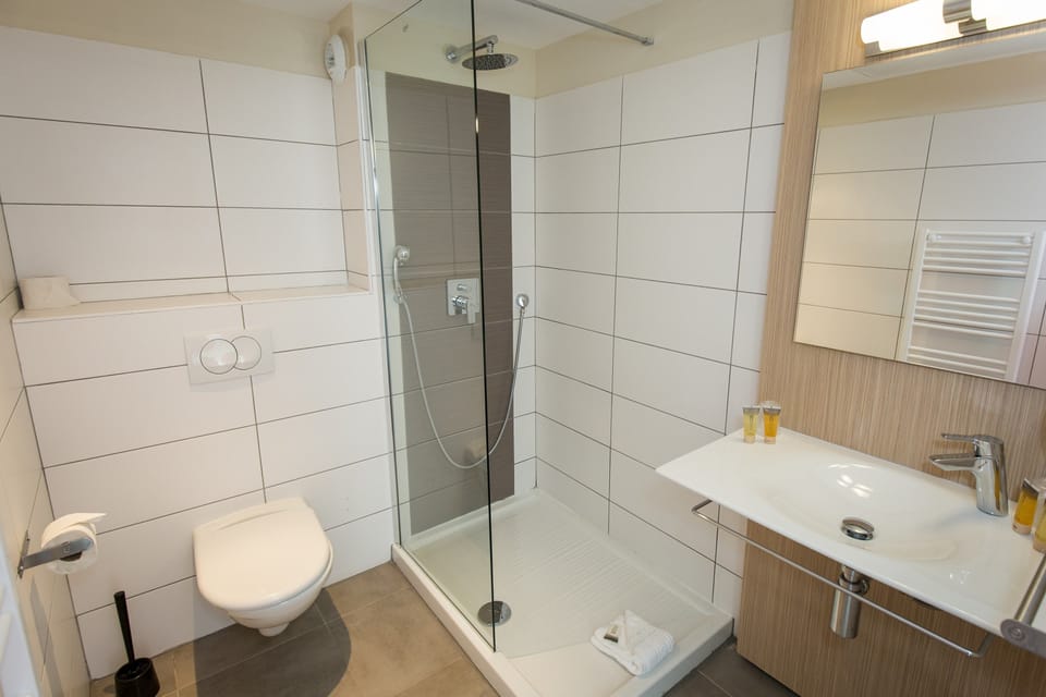 Bright bathrooms are refreshing after a day of adventure.