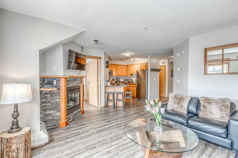 Living Area with TV and Fireplace