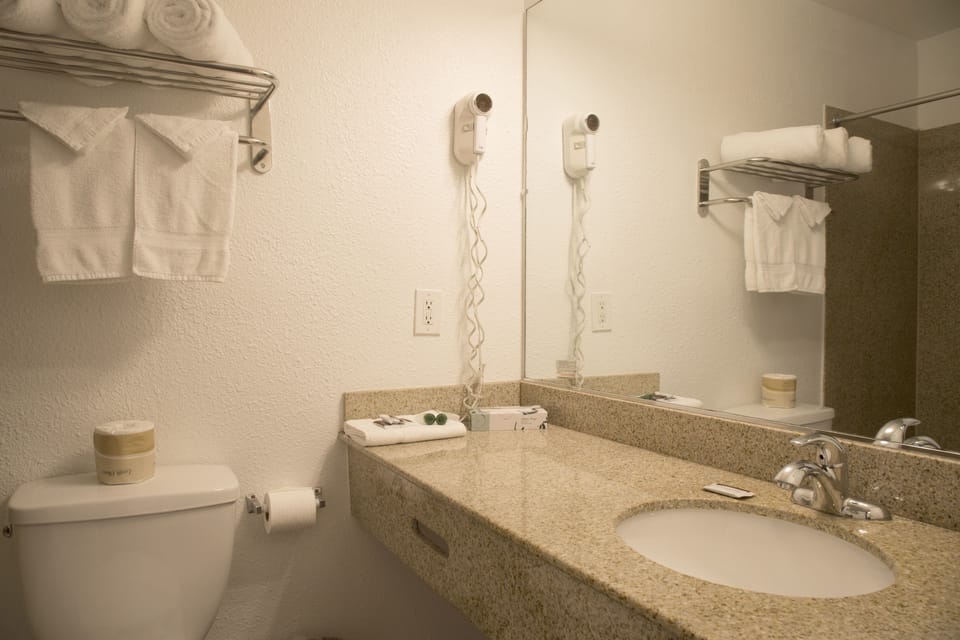 Standard Room, 1 Queen Bed | Bathroom | Free toiletries, hair dryer, towels
