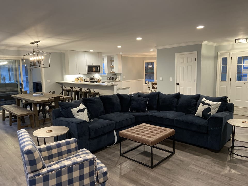 Open concept family room with sectional 
