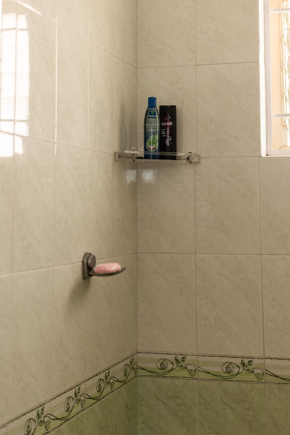 Shower, towels, soap, shampoo