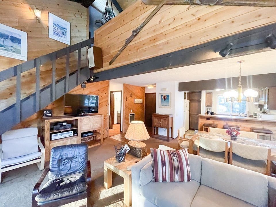 Wildflower 38- Living Room, TV, Stairs to Loft and 2nd Bedroom